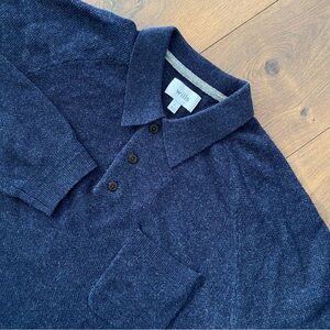 Wills Men’s Merino Wool Knit Polo Sweater Heather Navy Long Sleeve Size L